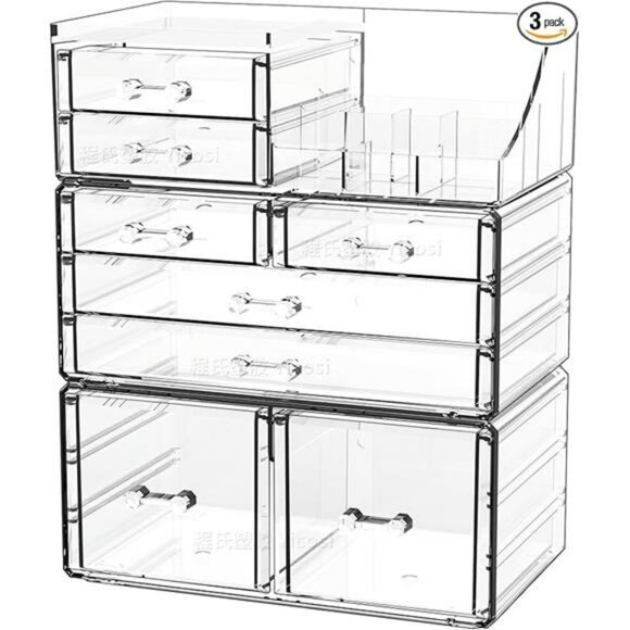 Clear makeup organizer stackable drawers vanity skincare jewelry storage box - Picture 7 of 7